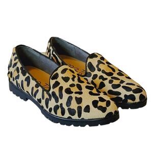 Me Too Cario Calf Hair Leather Leopard Print Slip-on Loafer Shoe Size 7.5